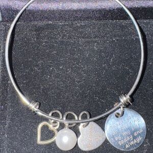 Silver Charm Bracelet Heart Pearl Accents Bridesmaid Thank you for standing by